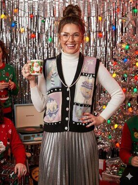Vintage 90s Pastel Christmas Sweater Vest XL Kawaii Coquette Holiday Grannycore